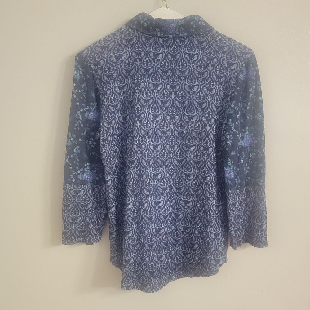 Sundance Size Small 3/4 Sleeve 3/4 Button Up Shirt Women Floral Patchwork Blue - Picture 2 of 7